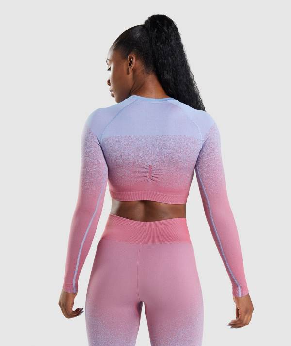 Damske Crop Top Gymshark Adapt Ombre Seamless Long Sleeve Ruzove Ruzove Svetlo / Modre | SE4817590